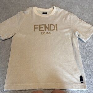 Fendi Cream Short Sleeve Tee with Logo